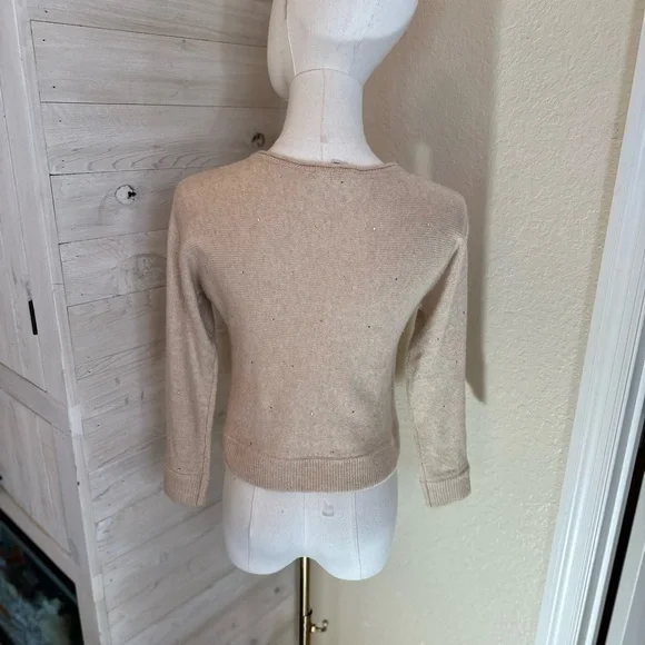 Massimo Dutti SZ 7-8 tall beige cashmere blend crewneck‎ wmini diamond sweater